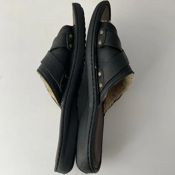 UGG Wainscott Black Leather Cross Strap Luxury Sandal Slides Mens Size 12 - Picture 7 of 10